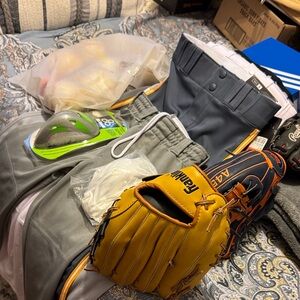 Bundle-Youth baseball equipment gloves/pants/ balls and cups